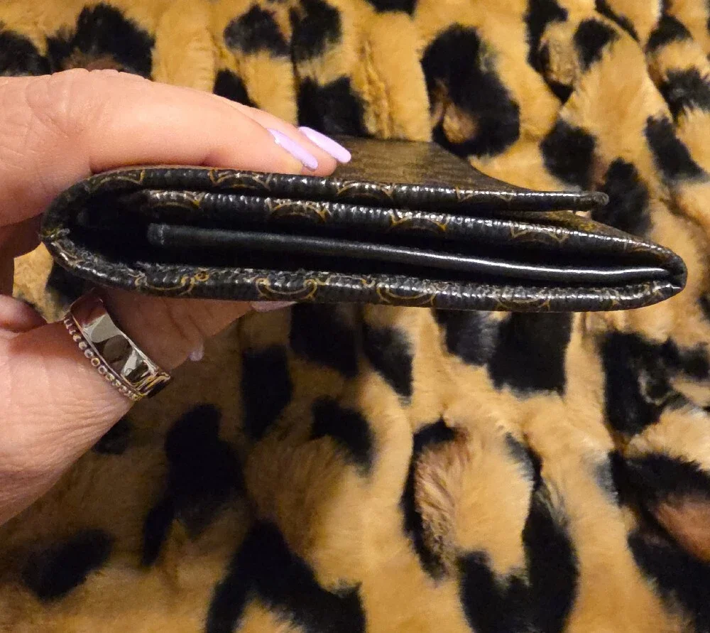 Celine Black and Brown Monogram Fold-Over Wallet